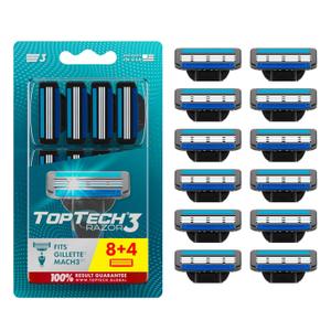 Razor 3 for Men - Replaceable Cartridges for Manual Shaving Razor - 3-Blade Technology Refills - Fits Gillette Mach3 - Soft Shave Sharp Blades - Cost-effective Refill (8 refills) (8 Count (Pack of 1))