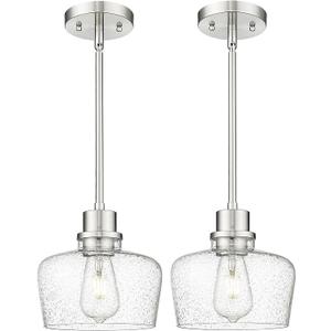 Emak Modern Brushed Nickel Pendant Lights Kitchen Island, 2 Pack 8 Inch Seeded Glass Pendant Light Fixtures for Kitchen Island, Bathroom, Bedroom, Dining Room, PL122-BN-2PK