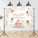 Fairy First Birthday Backdrop 7x5ft for Girls Magical Princess Fairy Party Butterfly Mushroom House Floral Theme Spring Magic Forest Photography Background
