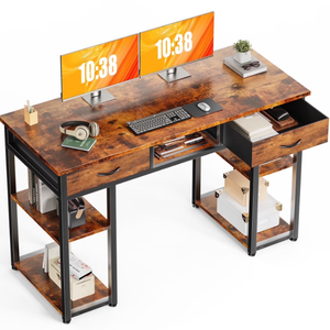 CONCETTA 48 inch Small Desk with Fabric Drawers & Storage Shelves, Computer Desk, Writing Desk for Home Office, Bedroom, Rust Brown