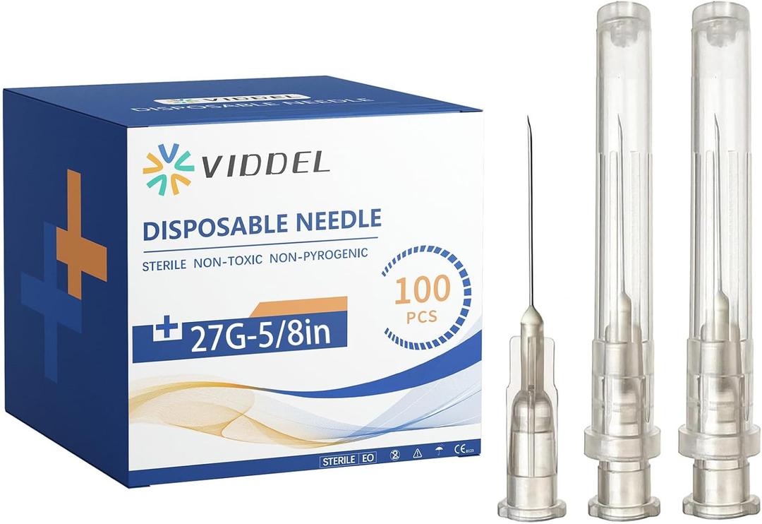 100 Pack 27 G 5/8 inch Luer Lock for Science Laboratory, Refilling Liquid, Inks, Individually Packaged