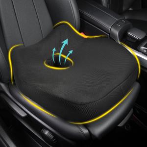 Car Seat Cushion, Ergonomic Memory Foam Car Cushion for Sciatica Pain Relief, Larger Driving Seat Pillow for Short Drivers on Long Drives - Butt Pillow for Truck, Office, Wheelchair - Classic Black