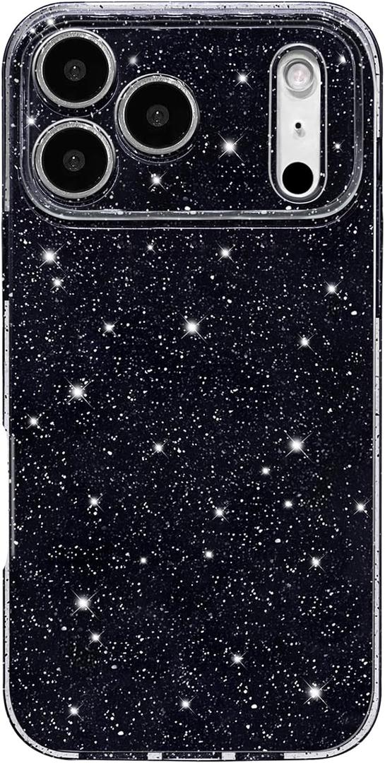 Hython Case for iPhone 17 Pro Max Case Glitter Cute Sparkly Shiny Bling Sparkle Phone Cases 6.9", Thin Slim Fit Soft TPU Bumper Shockproof Rubber Protective Cover for Women Girls Girly, Black