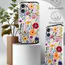 Compatible for iPhone 16 Plus Case Cute with Card Holder Shockproof Slim Slot Phone Wallet Cover for Women/Watercolor Summer Blooming Floral Flower Meadow Natural