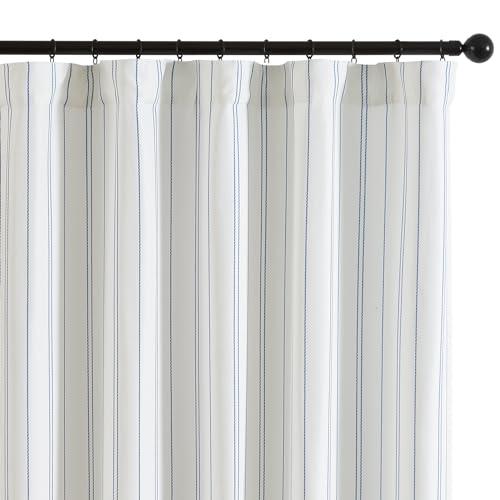 Blue and White Striped Curtains 84 Inch Length for Living Room Chalk Striped Pattern Farmhouse Curtains Light Filtering Drapes Rod Pocket Window Treatments, W40 x L84, 1 Panel Blue