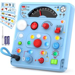 Busy Board Montessori Toys for Toddlers 1 2 3 4 Year Old with 13 LED Lights, Sensory Board Toys Educational Learning for Toddlers, Activity Toy Christmas Birthday Gifts for 1+ Year Old Boys and Girls