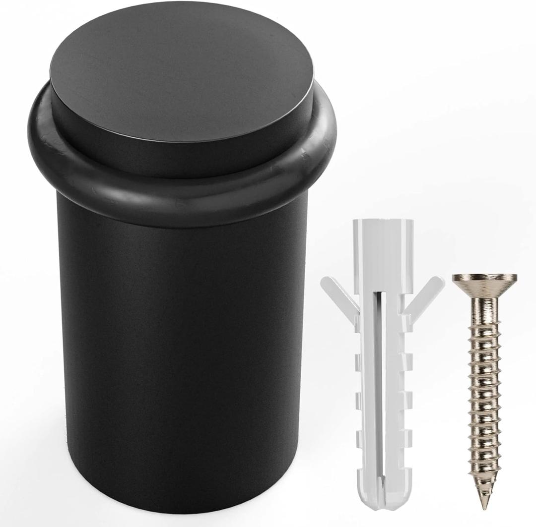 NYCO - Floor Door Stopper Chrome Door Stop - Classy Solid Steel Modern Heavy Duty Door Stoppers - Floor Mount Anchor Screw - Wall Protector for Commercial Door (2 Inch Black Finish)