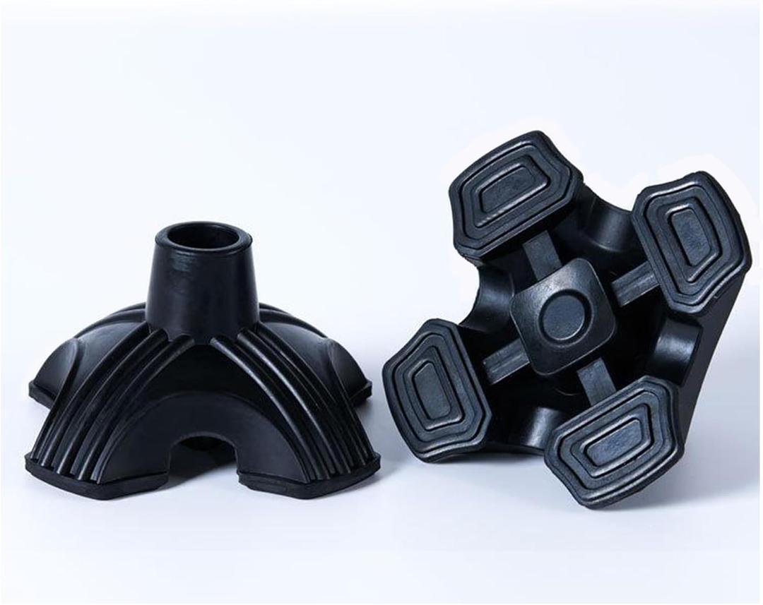 2 Pack 3/4 Inch Self Standing Rubber Cane Tips, Heavy Duty Non Slip Quad Base Walking Cane Tips, Durable 4 Prong Cane Tip Replacement, Rubber Tips for Canes and Walking Sticks (Black)