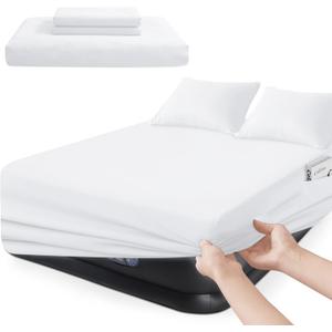 Extra Deep Pocket Queen Sheet Sets for Air Mattress with Pocket on Side | Sheet Set Queen Size Extra Deep Pocket 16 to 24, White