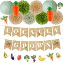 Kriyokiaa Locally Grown Baby Shower Decorations, 12 PCS Farmers Market Baby Shower Decor with Locally Grown Banner, Paper Tissue Pom Poms, Lanterns for Farmers Market Party Decor