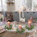 DOITOOL Easter Eucalyptus Candle Rings, 4Pcs Artificial Greenery Wreaths for Pillar Candles, Small Faux Silk Leaves Wreath with White Berries, Spring Easter Table Centerpiece Decor for Farmhouse Windo