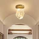 IDEQUY Semi Flush Mount Crystal Gold Ceiling Light Gold,2700K Warm White