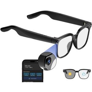 Smart Glasses with Camera,4K with Audio Bluetooth Camera Glasses for Men Women 8MP 32G HD Hidden Video Recording Support Live Feed,Ai Voice Control,150+ Language Translate, Chart GPT, WiFi, Black Glasses Frame