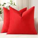 DEZENE Throw Pillow Covers 18x18 Christmas Red: Pack of 2 Cozy Soft Velvet Square Modern Luxury Decorative Throw Pillow Cases for Sofa Couch Living Room Bed Home Decor