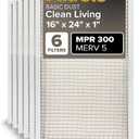 Filtrete 16x24x1 Air Filter, MPR 300, MERV 5, Clean Living Basic Dust 3-Month Pleated 1-Inch Air Filters, 6 Filters