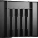 Kitsure Silverware Organizer for Drawers - Expandable Cutlery and Utensil Drawer Organizer with Easy Maintenance, Premium PP Kitchen Organizers and Storage for Flatware, Black, 20.3" x 13.8" x 1.6" (Large)