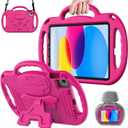 AVAWO Kids Case for iPad (A16) 11th Generation 11 Inch 2025 & iPad 10th Generation 10.9" 2022, iPad Air (M3/M2) 2025/2024 Shockproof Rugged Protective with Shoulder Strap/Handles/Kickstand Cover, Rose