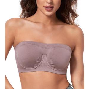 HACI Women's Non Padded Strapless Bra Underwire Bandeau Seamless Multiway Supportive Tube Top (Large, Violet)