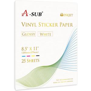 A-SUB 25 Sheets Vinyl Sticker Paper for Inkjet Printer - Glossy Printable Vinyl 8.5x11 Inch Waterproof Sticker Paper for DIY Any Decal You Like