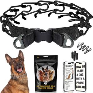 PetJett Prong Collar for Dogs - No Pull Choke Collar for Dogs, Pinch Collar for Dog Adjustable Training Collar for Small Medium Large Dog - Safety Durable Stainless Steel Metal Choker Chain (Medium: 16 - 18" / 50 lbs, Full Black)
