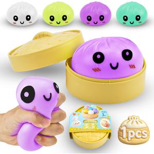 Squishy Dumpling Stress Relief Toys, Super Soft Slow Rising Squeeze Fidget Toy for Teens & Adults, Cute Food Foam Squishy for Anxiety Relief, Desk Toy Relaxation Gift(Purple)