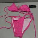 Womens Bikini Swimsuit Triangle Top Side Tie Bottom Bikini Swimwear, Pink, Small