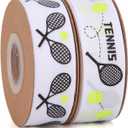 2 Rolls 20 Yards Sport Ball Ribbon3/4Inch Fabric Ribbons for Wreath Gift Wrapping Sport Team Party Decor (Tennis)