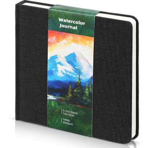 Dispowreath 5.5 x 5.5 in Watercolor Sketchbook Journal Square Watercolor Notebook Cold Press 140lb 300gsm Cotton Paper 48 Pages Journals Notebook Paper Pads(Black)