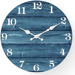 XFM Blue Wall Clock 24 Inch Farmhouse Wall Clocks Battery Operated Large Rustic Wall Clock Wood Silent Wall Clocks for Living Room Bedroom Home Office