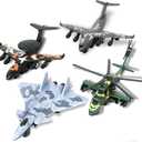 4PCS Army Airplane Toys Set-Diecast Aircraft Plane Model Kit Military Fighter Jet Playset Helicopter Camouflage Pull Back Aircraft Kids Play Vehicle for 3+Year Old Boys Girls