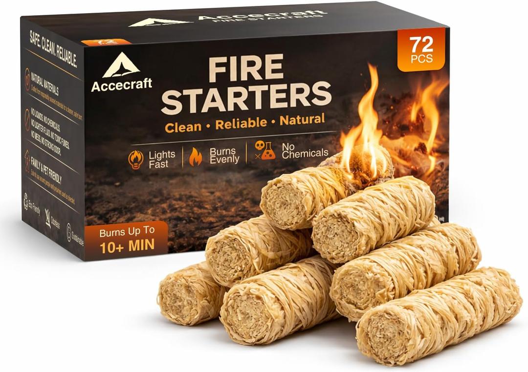 Accecraft 72 PCS Fire Starters Natural Fire Starter Sticks for Fireplace, Fire Pit, Grill & Charcoal, BBQ, Smoker, Pellet Stove, Chimney & Pizza Oven