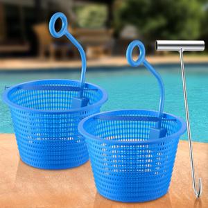 2Pcs 8" Pool Skimmer Basket with Handle, Universal Swimming Plastic Skimmer Replacement Basket for Inground Pool, Skim Filter Remove Leaves and Debris, Keep Hands Clean(White)