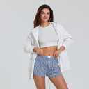 Women's Y2K Lounge Shorts Cute Soft Elastic Low Waist Plaid Print Button Front Pajama Bottoms Boxer Shorts Sleepwear (Blue, S)
