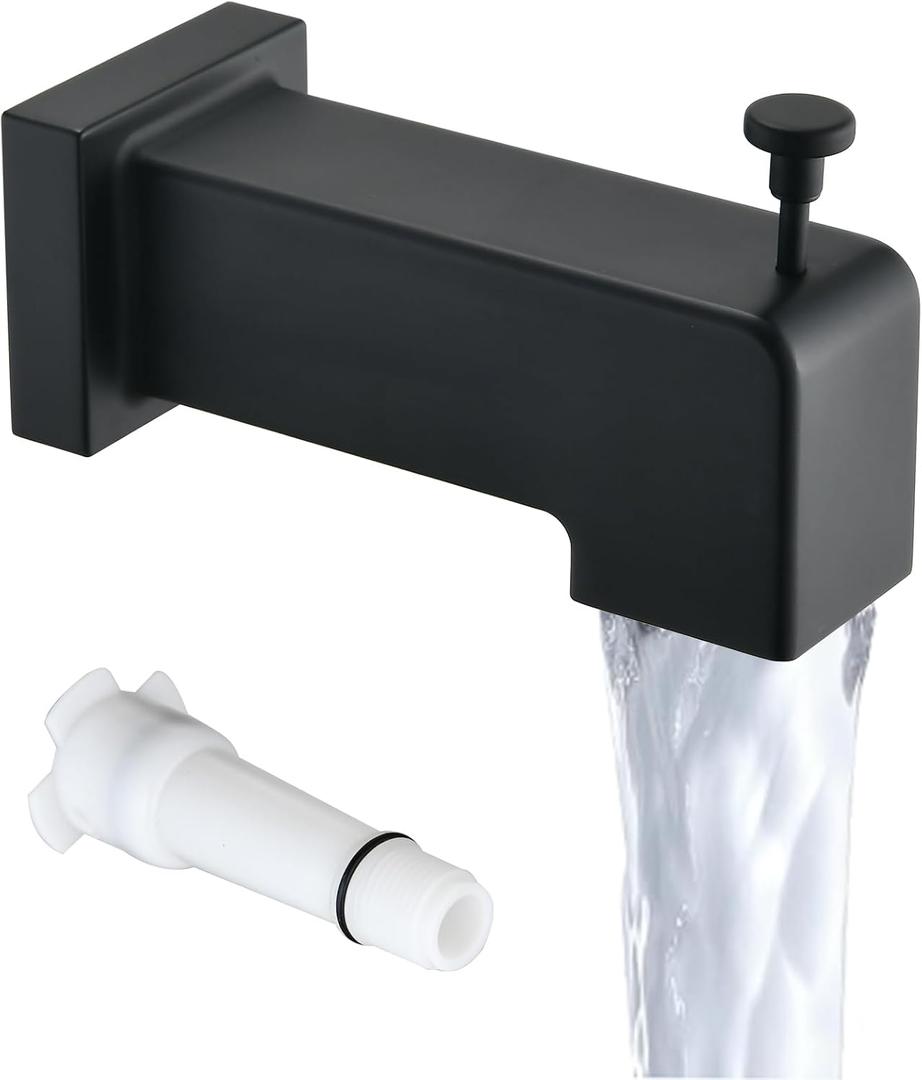 Slip On Diverter Tub Spout, Sleek Square Design for Bathroom, Fits 1/2" Copper Pipe (5/8" OD), Child-Safe Rounded Edges, Easy Installation, Matte Black