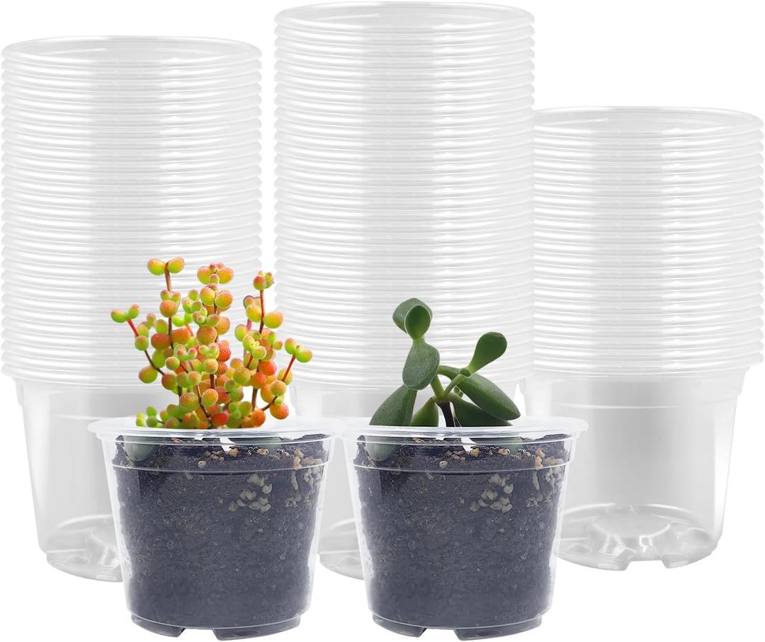 RooTrimmer 100 Pack 2.8 Inches Clear Plant Pots with Drainage Holes, Transparent Seeding Nursey pots, Round Plastic pots for Seeds Starter, Seeds Germination
