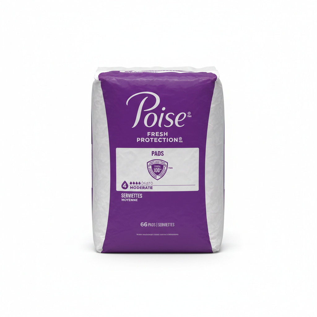 Poise Incontinence Pads & Postpartum Incontinence Pads, 4 Drop Moderate Absorbency, Regular Length, 66 Count