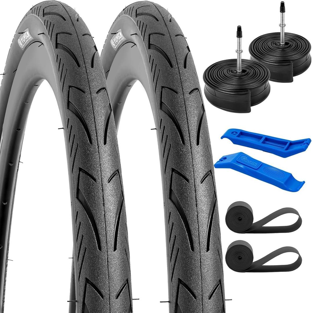 YUNSCM 2 PCS 700C Lightweight Bike Tires 700x32C (ETRTO 32-622) and 700C Bike Tubes - 60TPI Nylon, Puncture-Resistant, Compatible with Bike Tires 700x30C/31C/32C/33C/34C/35C (Y-572)