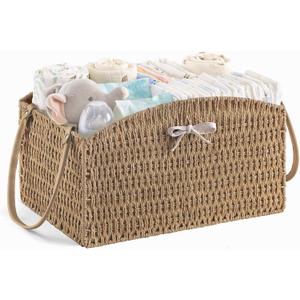 HBlife Diaper Caddy Organizer, Large Hand-Woven Storage Basket for Diapers & Baby Essentials - Elegant Curved Design, Ideal Gift for Baby Shower & Registry Must-Have (Brown)