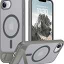 Temdan Magnetic Compatible with iPhone 16E Case, [Built-in Invisible Kickstand][Compatible with MagSafe][Military Grade Shockproof] Slim Translucent Matte Case for iPhone 16E 6.1" 2025 (Gray)