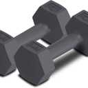 RBX Vinyl Coated Hand Weight Dumbbell Set - Hex Shaped, Roll Free for Body Building/Sculpting/Strength Training Exercise, (Set of 2) (3lb, Grey)