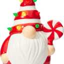 RM ROOMERS Lighted Christmas Gnome, 7.48" Candy Theme LED Elf Figurine with Multicolor Lights Pre-lit Ceramic Xmas Tree Decor for Table Centerpiece Mantel Home Indoor