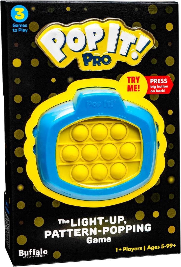 Pop It! Pro - The Original Light Up, Pattern Popping, Pop It! Game from Buffalo Games,Blue and Yellow