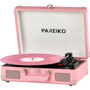 Portable Record Player with Bluetooth Connectivity USB Playback and Recording 3 Speed Turntable Vintage Suitcase Design Built in Speakers Rechargeable Battery for Vinyl Lovers