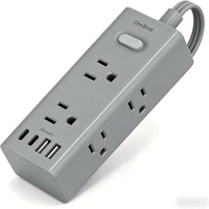 3Ft Extension Cord with Multiple Outlets, Flat Plug Power Strip Surge Protector with 3 Ft Cord, 6 Outlet 4 USB Ports (2 USB C), Multi Outlet Wall Plug for Travel, College, Dorm Room Essentials(Grey)