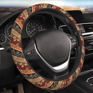 Boho Steering Wheel Cover Women Men Flower Elastic Stretch Soft Car Wheel Protector Universal Breathable No-Slip Car Accessories for Truck Van SUV Auto Fit 14-15 Inches