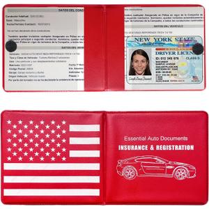 6 x Kewucn Car Registration and Insurance Holder, 2 Pack Premium Auto Essential Document Organizers with Strong Velcro Closure, Universal Vehicle Interior Accessories for Most Cars(Style 5, Red)