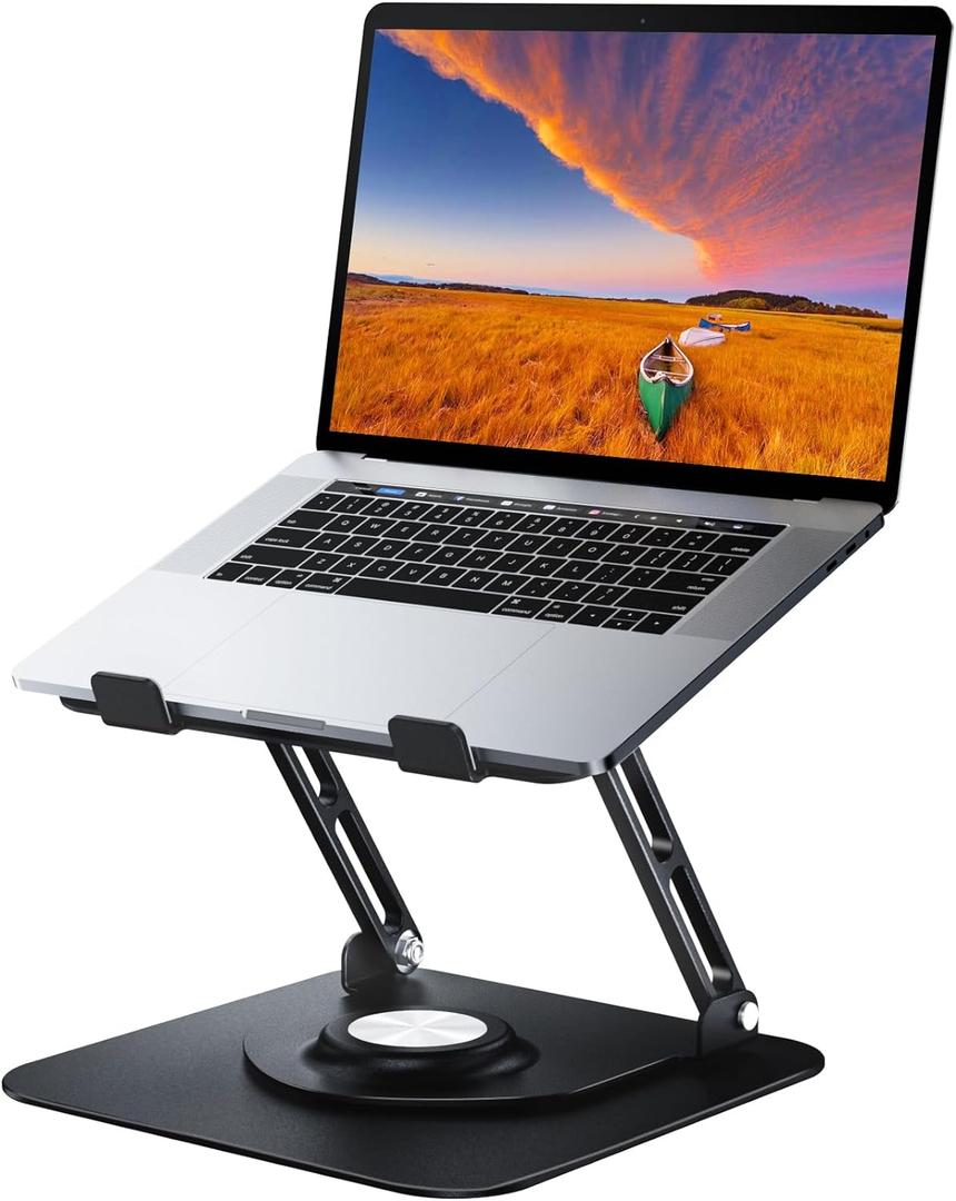 Laptop Stand for Desk, Adjustable Computer Stand with 360 Rotating Base, Ergonomic Laptop Riser for Collaborative Work, Foldable & Portable Laptop Stand, fits for All 10-16" Laptops (Black)