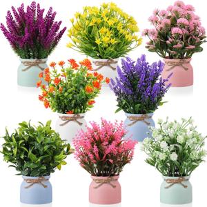 Cindeer 8 Pcs Small Artificial Potted Flowers Fake Potted Plants Plastic Faux Flowers for Home Decor Indoor Artificial Plants in Pots for Wedding Home Desk Tabletop Outdoor Office Kitchen