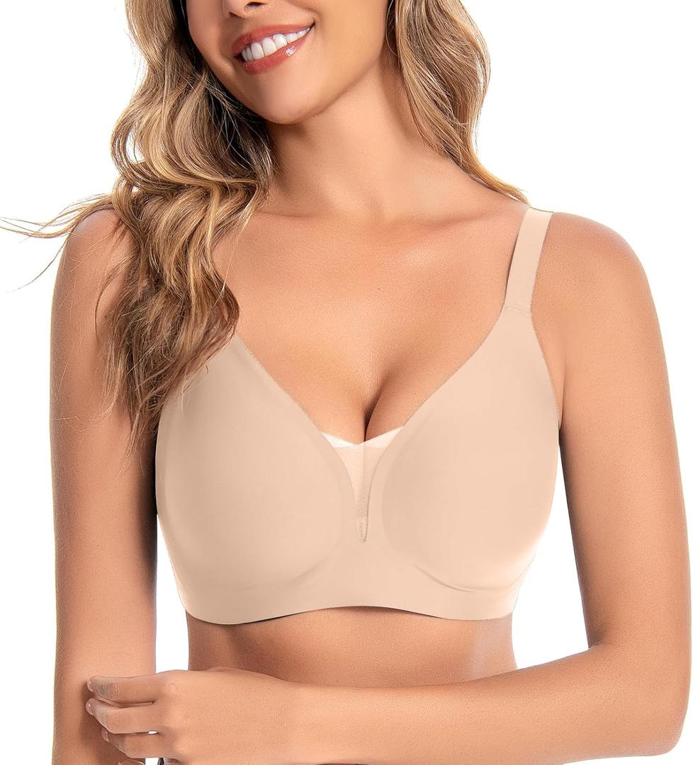 Wireless Bras for Women Supportive Mesh Crossover Bra Seamless Push Up Bralette with Full Support Everyday Bras (Medium, Light Skin)