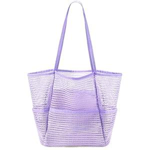 Ayieyill Mesh Beach Bag Tote Bag for Women, Foldable Swim Large Beach Tote Bag with Zipper Pockets Waterproof Sandproof(A/Black) | Travel Totes